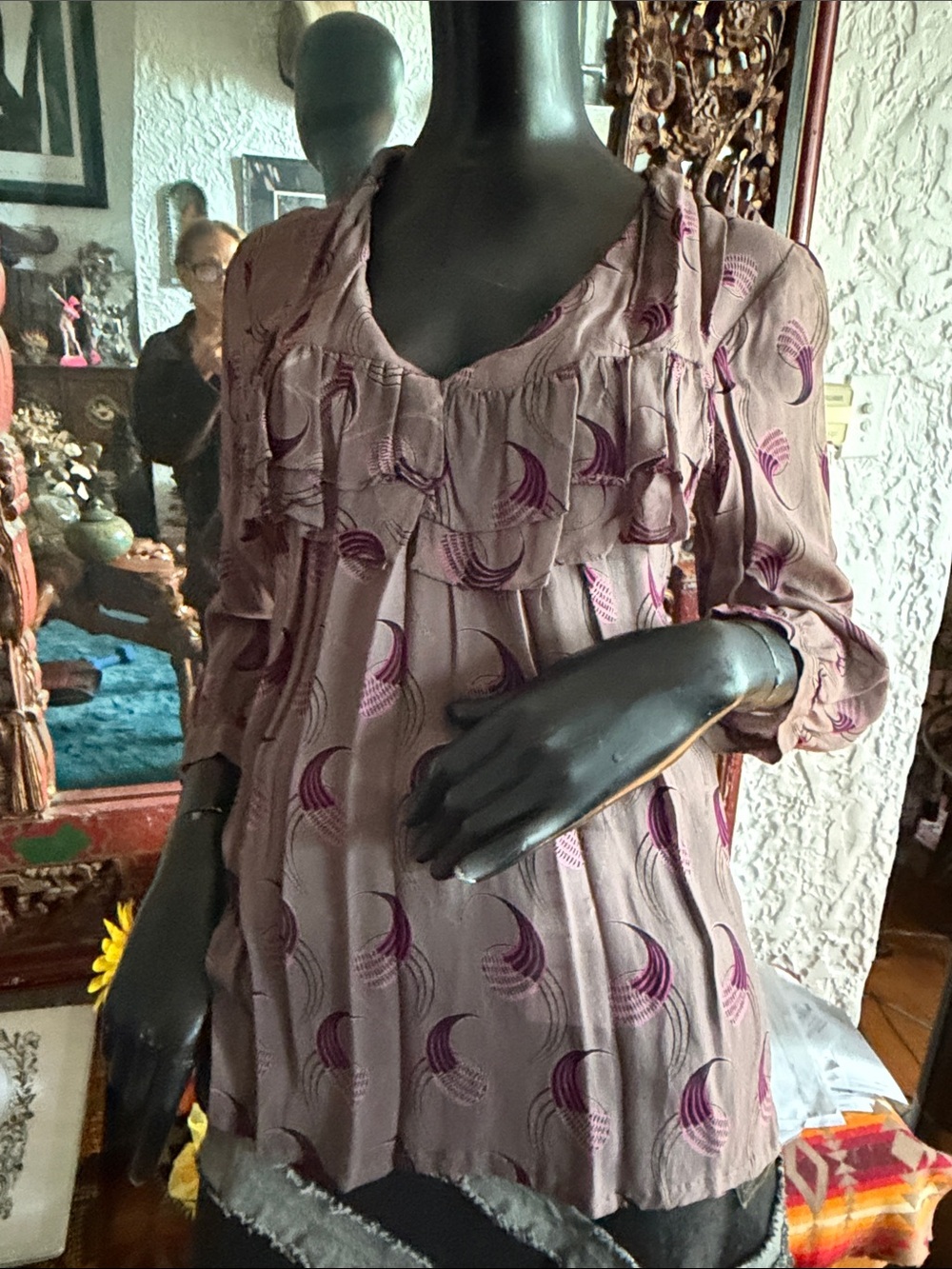 Womens Lavender Purple Ruffle-Front Blouse